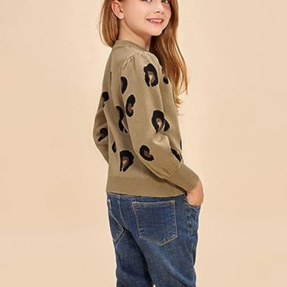 Girls Fall Long Sleeve Crew Neck Leopard Pullover Christmas Sweaters - Picture 4 of 6